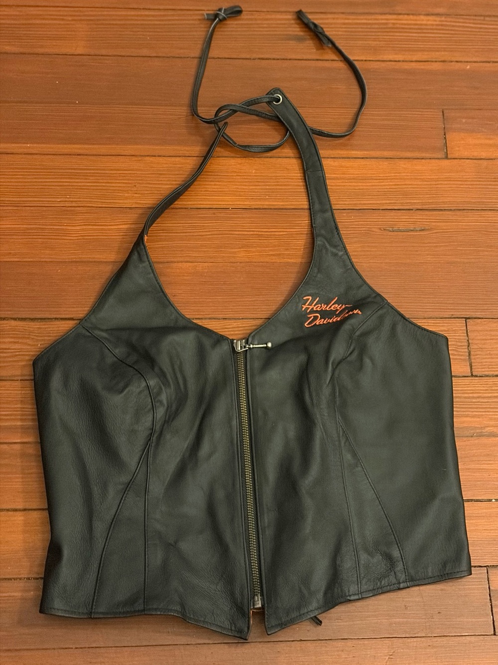 Harley Davidson Black Leather Halter Neck Vest